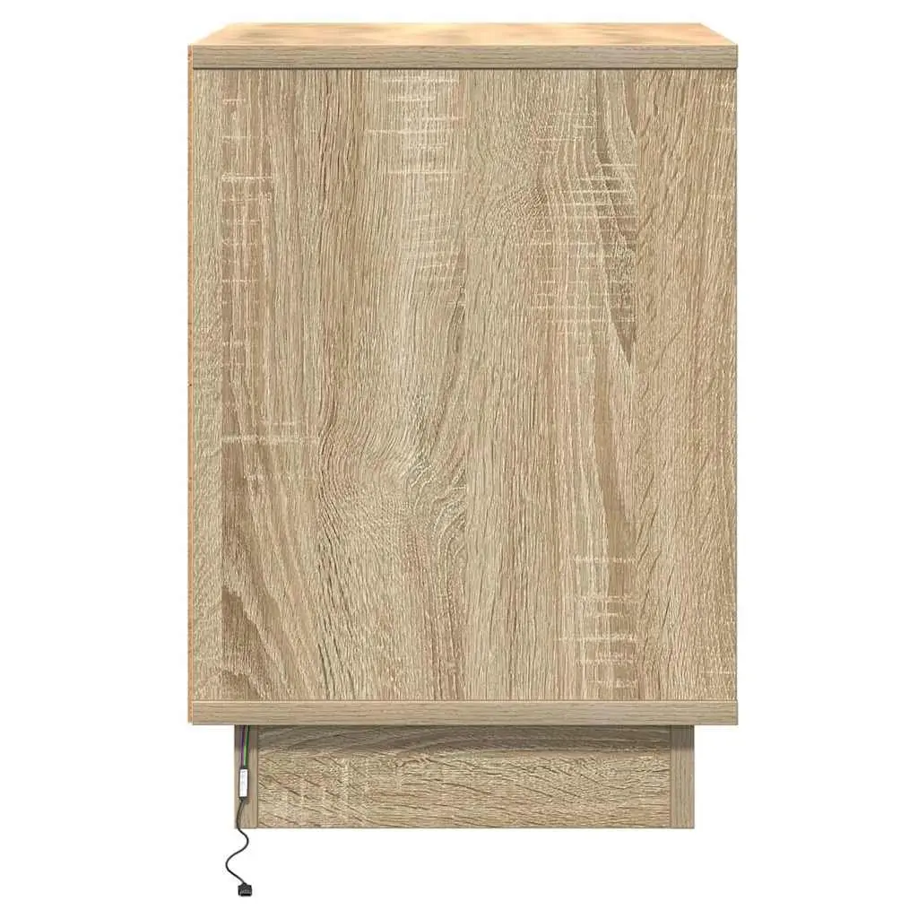 Bedside Cabinet Modern Storage Hinge Door USB LED Light Brown 2 Piece