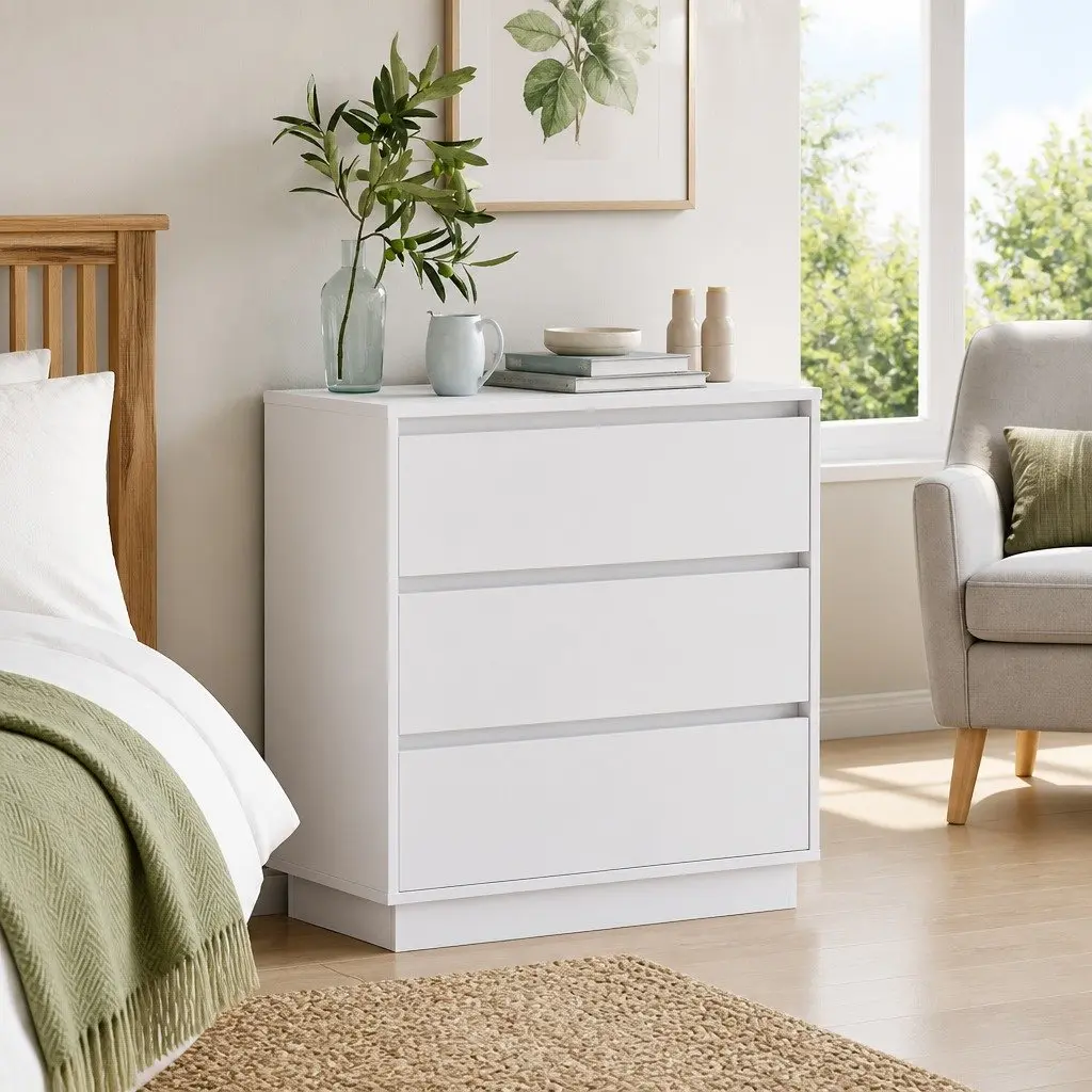 Bedside Table Compact Storage Nightstand 71cm White Engineered Wood