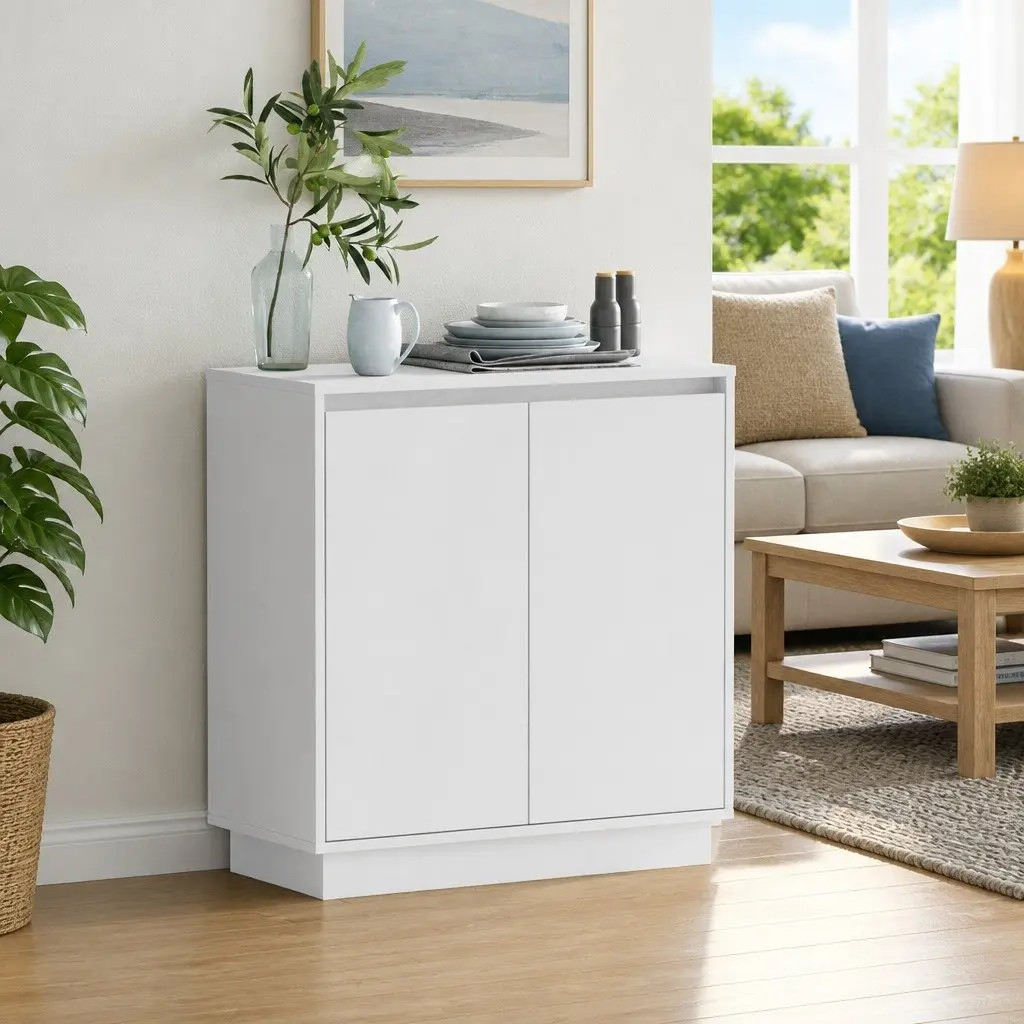 LED Sideboard Storage Cabinet White 71x34.5x75cm Engineered Wood RGB Lighting