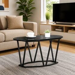 Oval Coffee Table Black Oak Industrial Modern Living Room Furniture 80x40x40.5cm