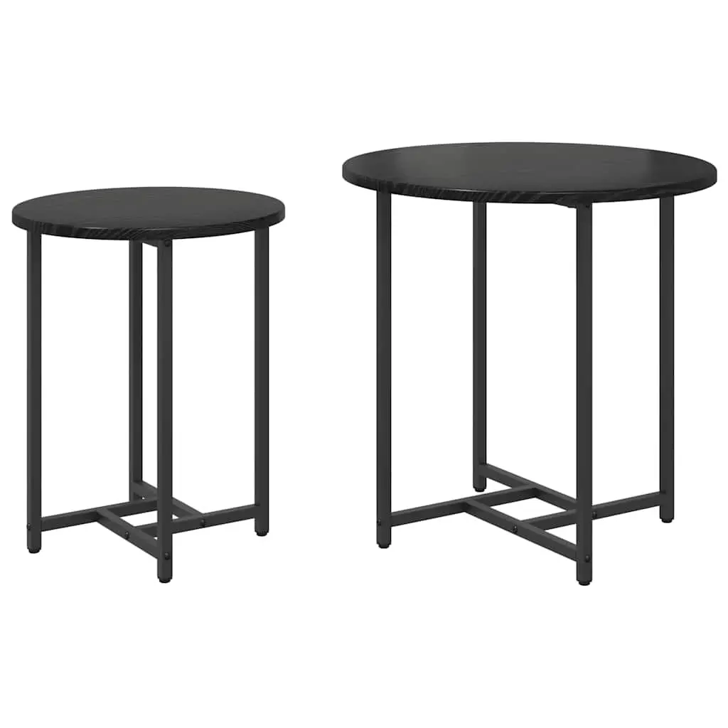 Nesting Side Table Set 2 Pieces Industrial Accent Tables Black Engineered Wood Metal Frame