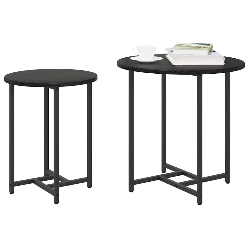 Nesting Side Table Set 2 Pieces Industrial Accent Tables Black Engineered Wood Metal Frame