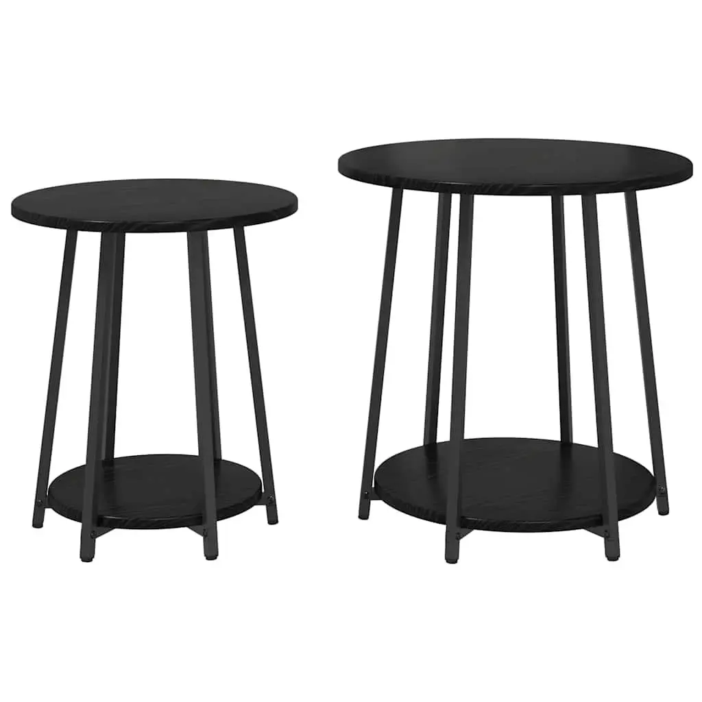 Side Table Set Industrial Round Accent 2 Pieces Black