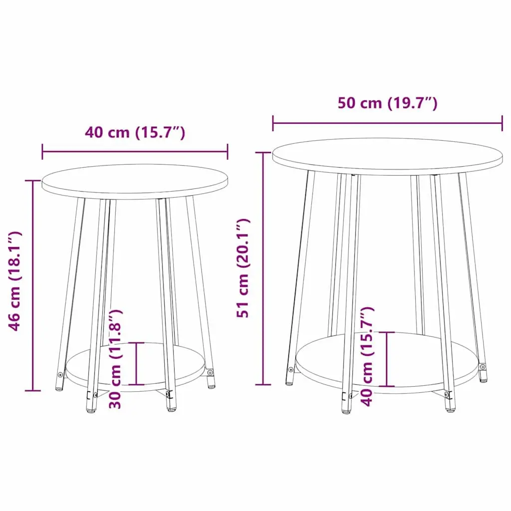 Side Table Set Industrial Round Accent 2 Pieces Black