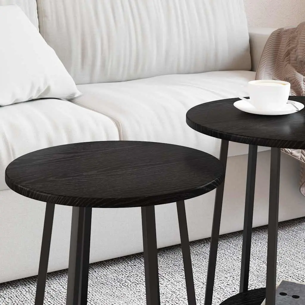 Side Table Set Industrial Round Accent 2 Pieces Black