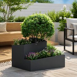 Garden Planter Black 60x60x50cm Metal Outdoor Flower Pot Raised Bed Pots