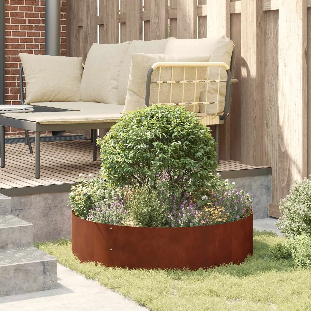 Garden Planter Ring 80x80x20cm Weathering Steel Outdoor Frame Set 5pcs