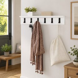 Wall-Mounted Coat Rack White Hallway Storage Hooks Shelves Engineered Wood 60cm