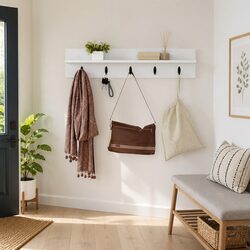 Wall-Mounted Coat Rack White Engineered Wood Hallway Storage Organiser 80cm