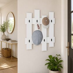 Wall-Mounted Coat Rack White Modern Hallway Entryway Storage Organizer 60x82cm