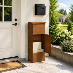 Parcel Drop Box Outdoor Steel Weathering Brown 44.5 x 29 x 110.5 cm Secure Lock