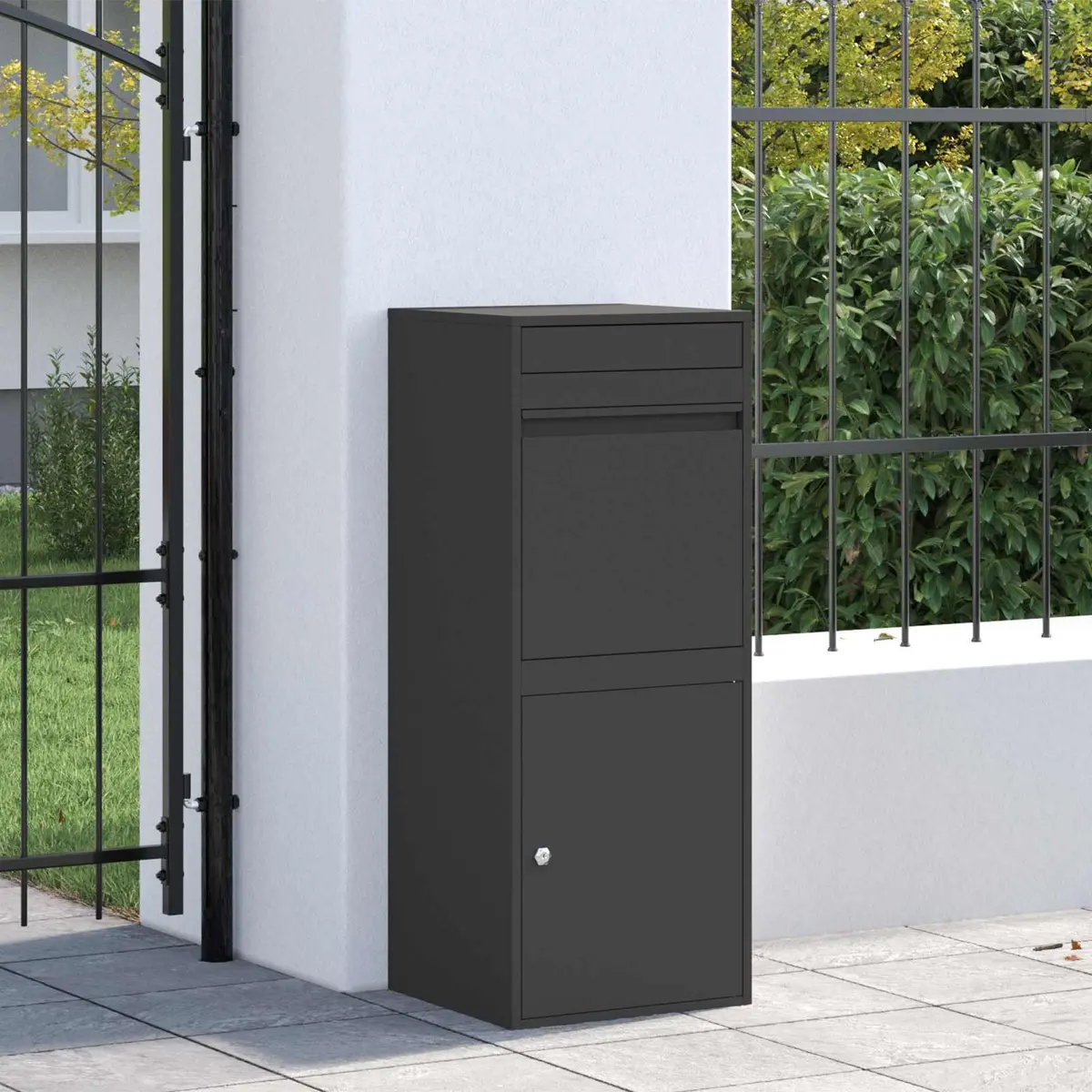 Parcel Drop Box Steel Construction Deadbolt Lock Waterproof Black Outdoor