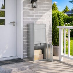 Outdoor Parcel Drop Box Silver Galvanised Steel Latch Door Deadbolt Lock Garden