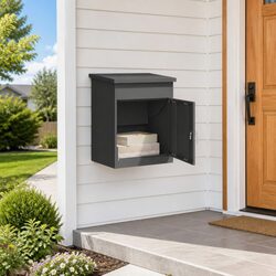 Parcel Drop Box with Storage Black 47.5 x 38 x 59 cm Steel Outdoor Mailbox