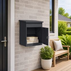 Parcel Drop Box with Storage Deadbolt Lock Weatherproof Steel Outdoor Garden