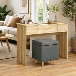 Storage Ottoman with Cushion Grey Tufted Design Hidden Compartment Footrest Seat