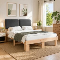 Bed Frame with Upholstered Headboard Grey 150 x 200 cm Modern Bedroom Furniture