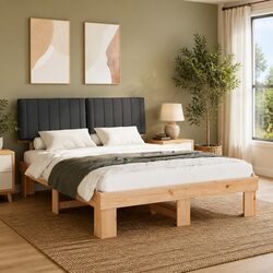 Bed Frame with Upholstered Headboard Grey 150 x 200 cm Wooden Modern Bedroom