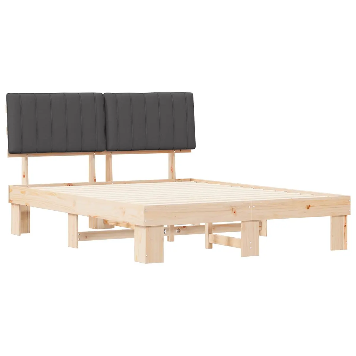 Bed Frame Upholstered Headboard Grey 150 x 200 cm Wooden Modern Bedroom