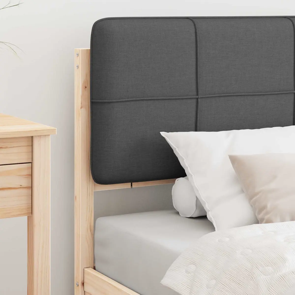 Bed Frame Upholstered Headboard Grey 90 x 190 cm Wooden Slatted Platform