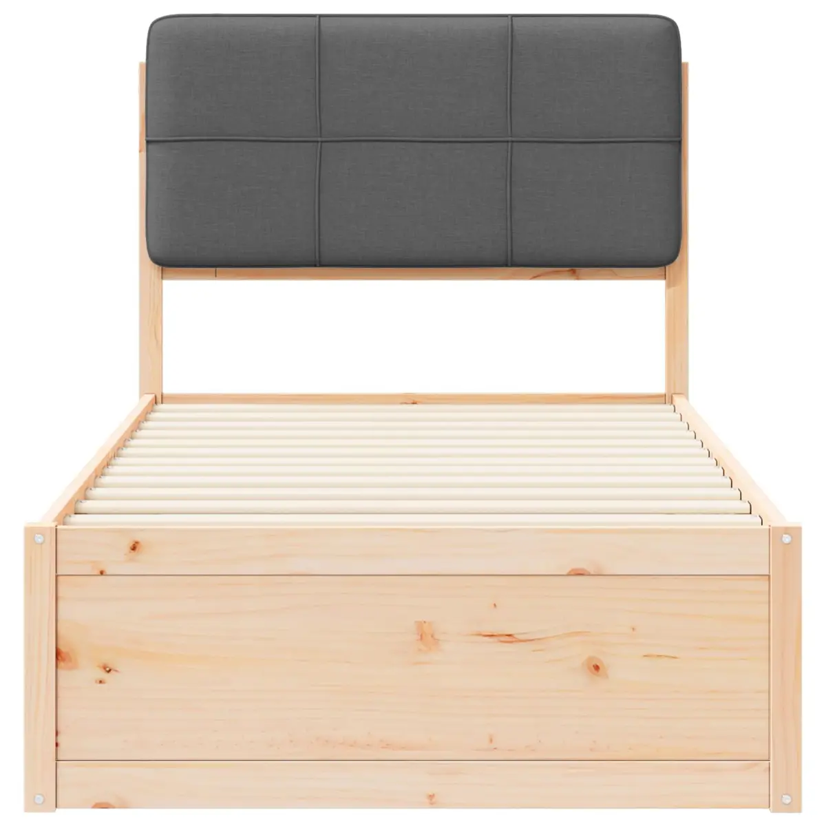 Bed Frame Upholstered Headboard Grey 90 x 190 cm Wooden Slatted Platform