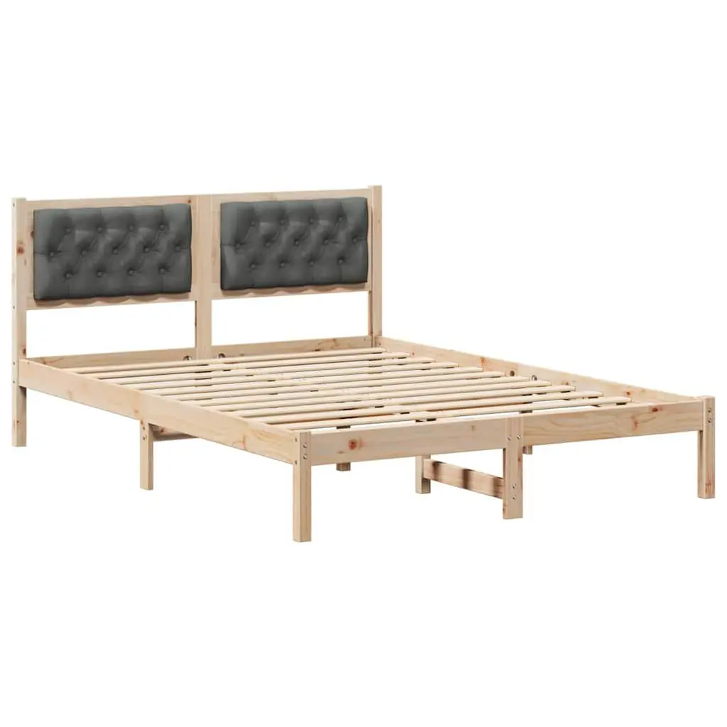 Bed Frame Solid Pine Wood Upholstered Headboard 150 x 200 cm Modern Minimalist Brown