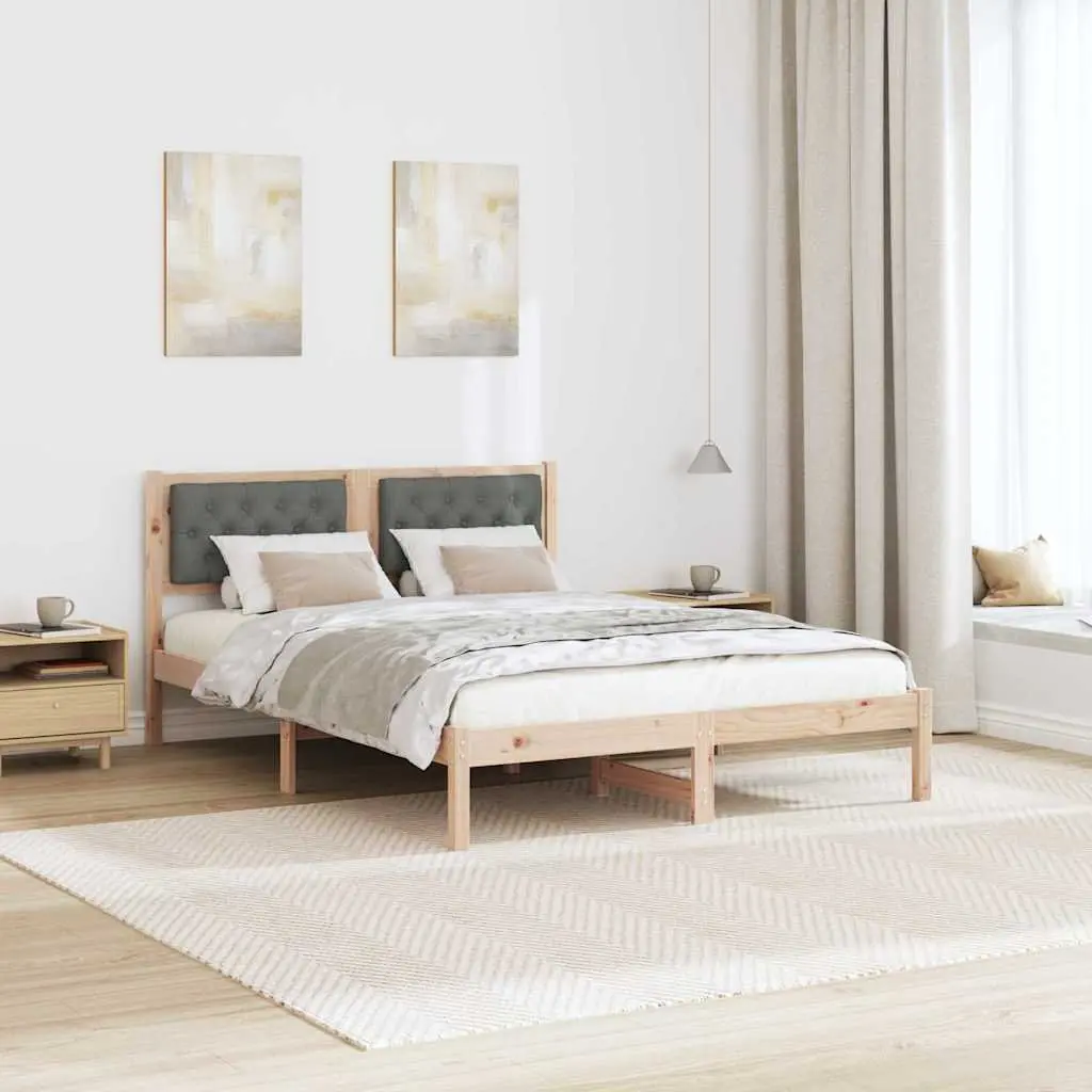 Bed Frame Solid Pine Wood Upholstered Headboard 150 x 200 cm Modern Minimalist Brown