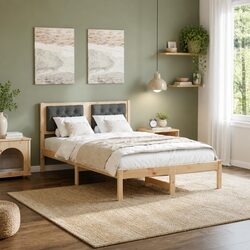 Bed Frame with Headboard 135 x 190 cm Solid Pine Wood Modern Minimalist Design