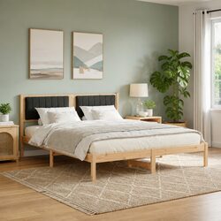 Modern Bed Frame with Upholstered Headboard 150 x 200 cm Dark Grey Bedroom