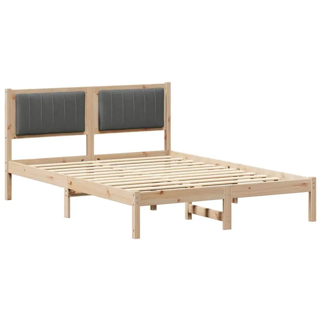 Bed Frame with Upholstered Headboard Solid Pine Wood 135 x 190 cm Brown