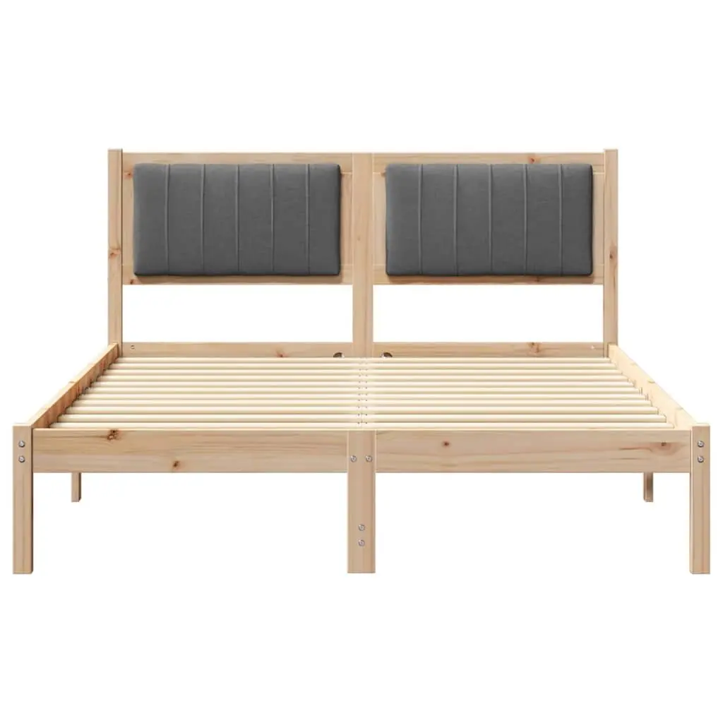 Bed Frame with Upholstered Headboard Solid Pine Wood 135 x 190 cm Brown