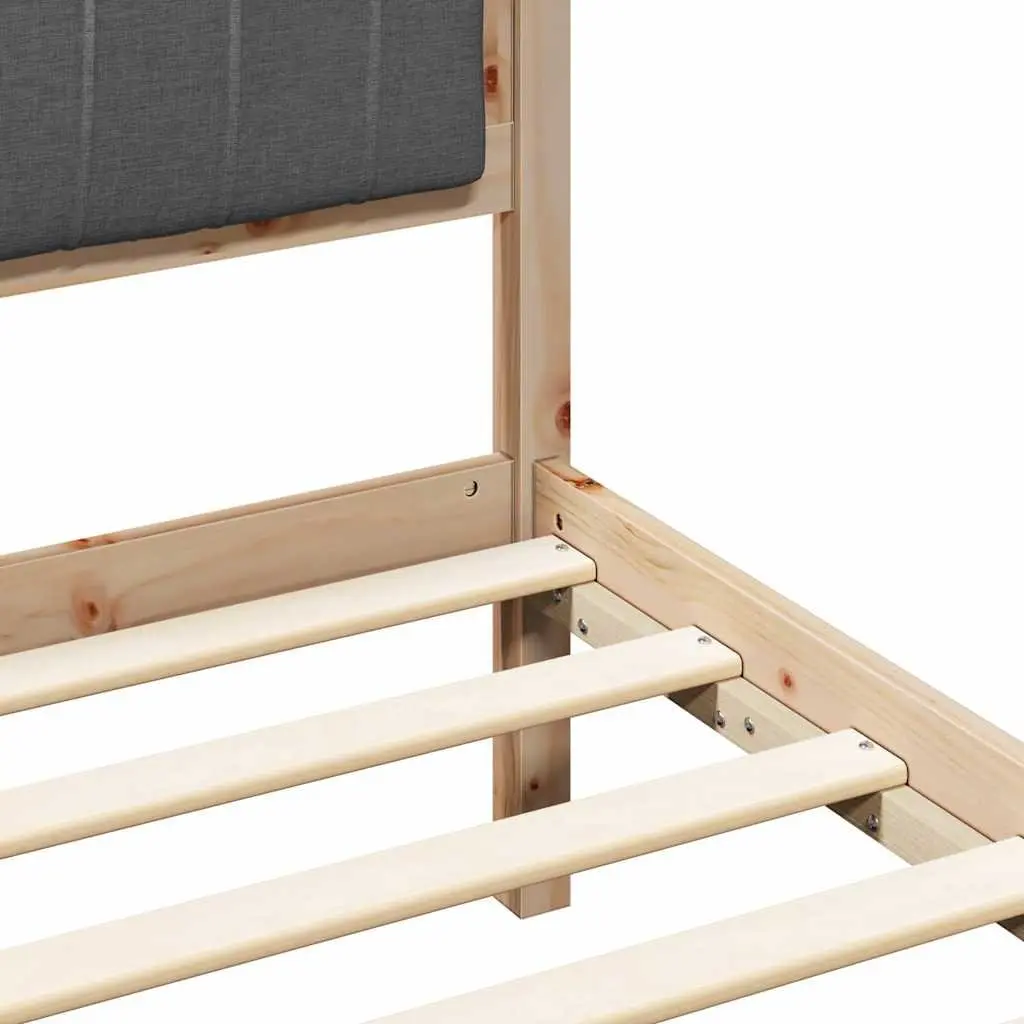 Bed Frame with Upholstered Headboard Solid Pine Wood 135 x 190 cm Brown