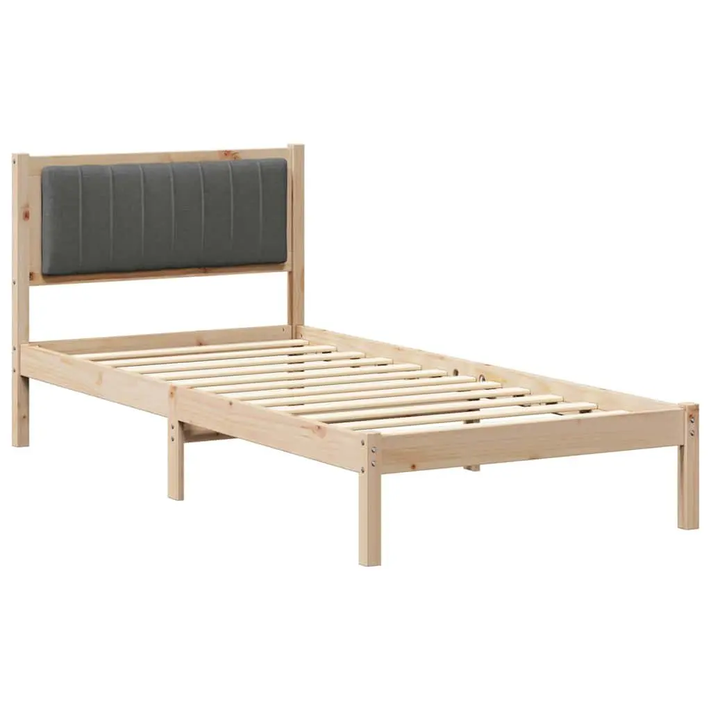 Bed Frame Upholstered Headboard 90 x 190 cm Solid Pine Wood Dark Grey