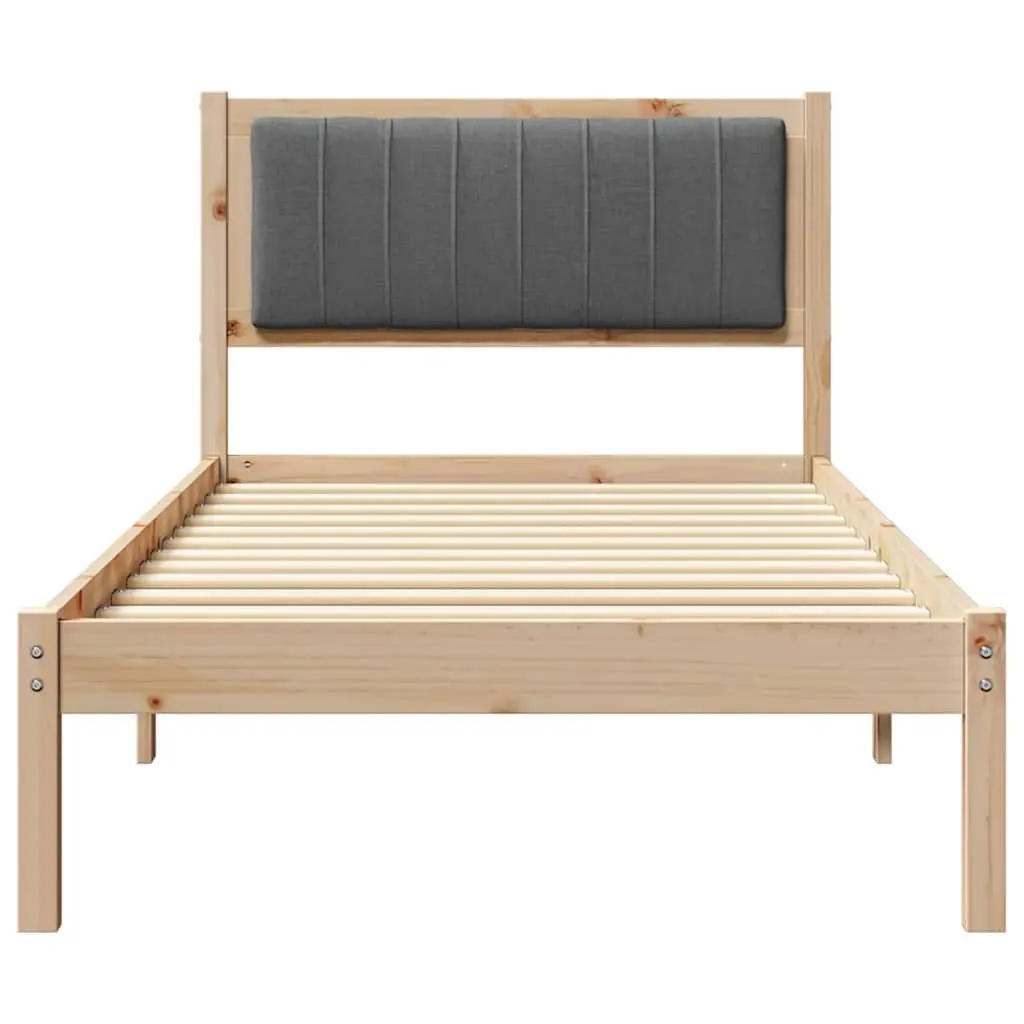 Bed Frame Upholstered Headboard 90 x 190 cm Solid Pine Wood Dark Grey