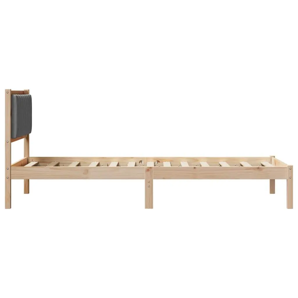 Bed Frame Upholstered Headboard 90 x 190 cm Solid Pine Wood Dark Grey