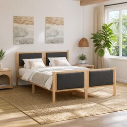 Bed Frame with Fabric Headboard Modern Design Bedroom Furniture 135x190cm