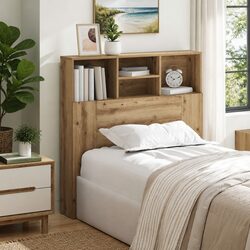 Headboard Cabinet Wall-Mounted Bedroom Storage Shelving Modern Brown Engineered