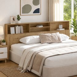 Wall-Mounted Headboard Cabinet with Shelves Modern Bedroom Storage Engineered