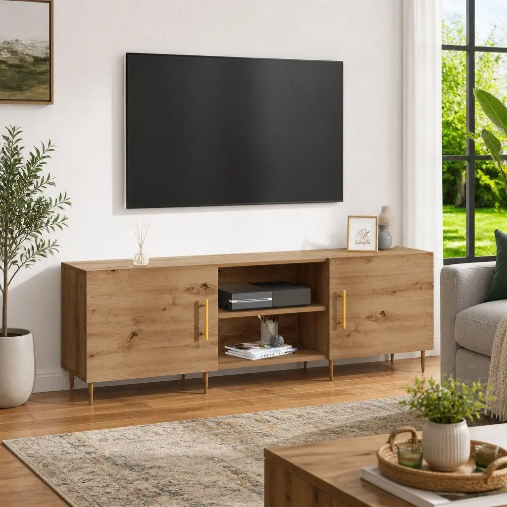 TV Cabinet Modern Rectangular 150cm Brown Engineered Wood