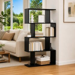 Book Cabinet Black Oak Storage Shelves Modern Engineered Wood Freestanding Unit