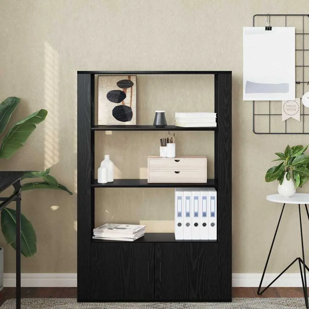 Sideboard Storage Cabinet Adjustable Shelves Black Oak Engineered Wood