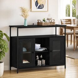 Sideboard Black Oak Modern Engineered Wood Storage Cabinet Dining Kitchen Buffet