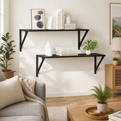 Wall Shelves 2 pcs Black 80 x 25 x 25.5 cm Engineered Wood Modern Floating