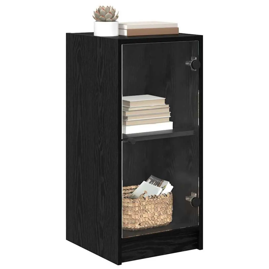 Sideboard Modern Storage Cabinet Black Engineered Wood with Glass Doors
