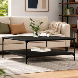 Industrial Coffee Table Black Oak 100x100x40cm Living Room Furniture Storage
