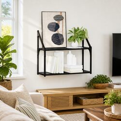 Wall Shelf Black Oak Engineered Wood Storage Display Shelving Unit 60 x 21 x 51