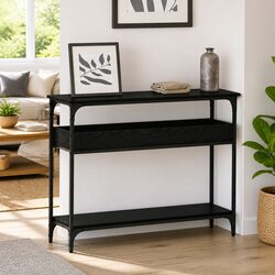 Console Table Black Oak Industrial Design Living Room Hallway Accent Furniture