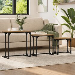 Nesting Coffee Table Set 3 pcs Industrial Style Living Room Accent Tables