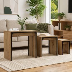 Nesting Coffee Table Set 3 pcs Brown Modern Rectangular Living Room Furniture