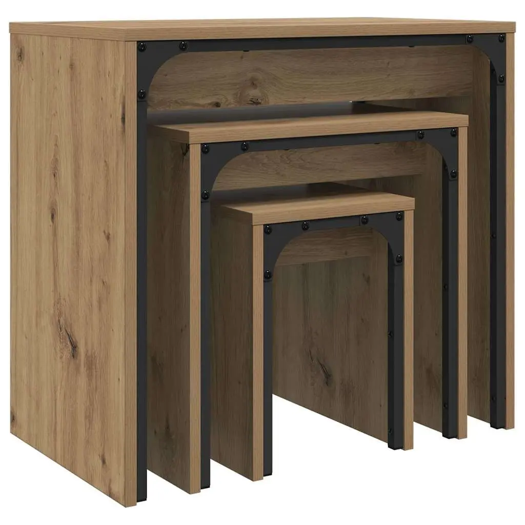 Nesting Coffee Table Set 3 pcs Modern Rectangular Brown Engineered Wood Steel Frame